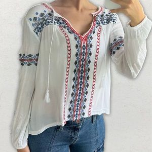 White Embroidered Bohemian Tunic Long Sleeve